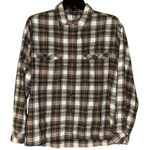 Patagonia Women’s Organic Cotton Plaid Flannel Shirt White Red‎ Multi Large READ
